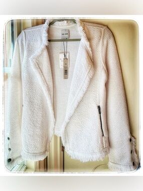NWT NIC+ZOE White Fringed Open-Front Knit Blazer